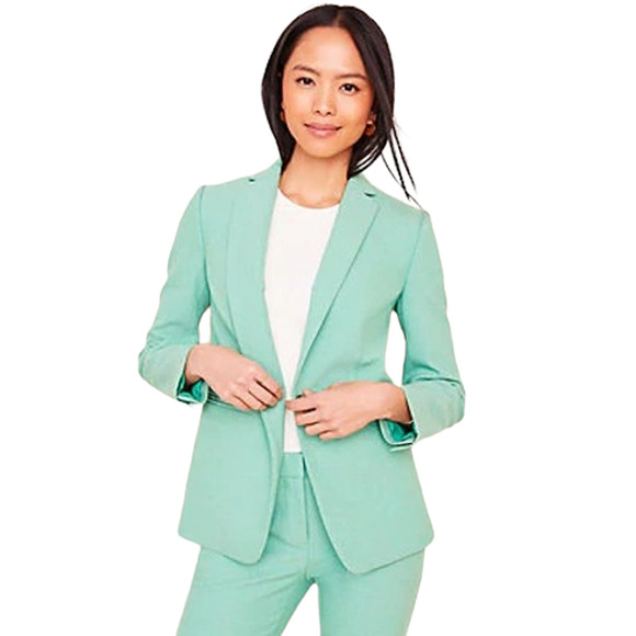 Ann Taylor Jackets & Blazers - Ann Taylor Crystal Green Texture Long Sleeve One Button Hutton Blazer Size 6